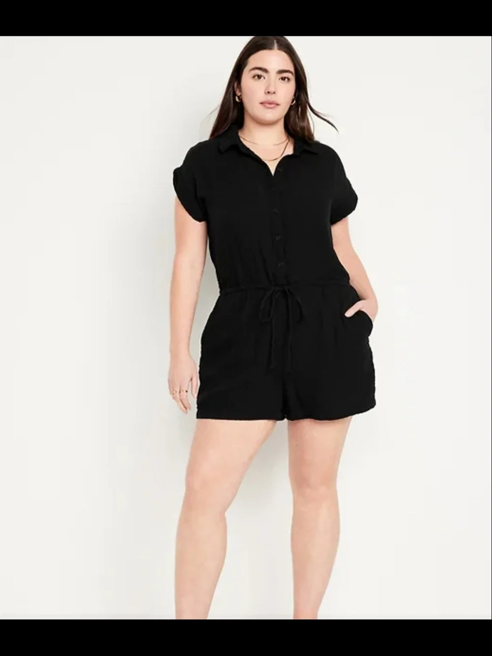 Old Navy Black Short-Sleeve Drawstring Romper Cover-Up